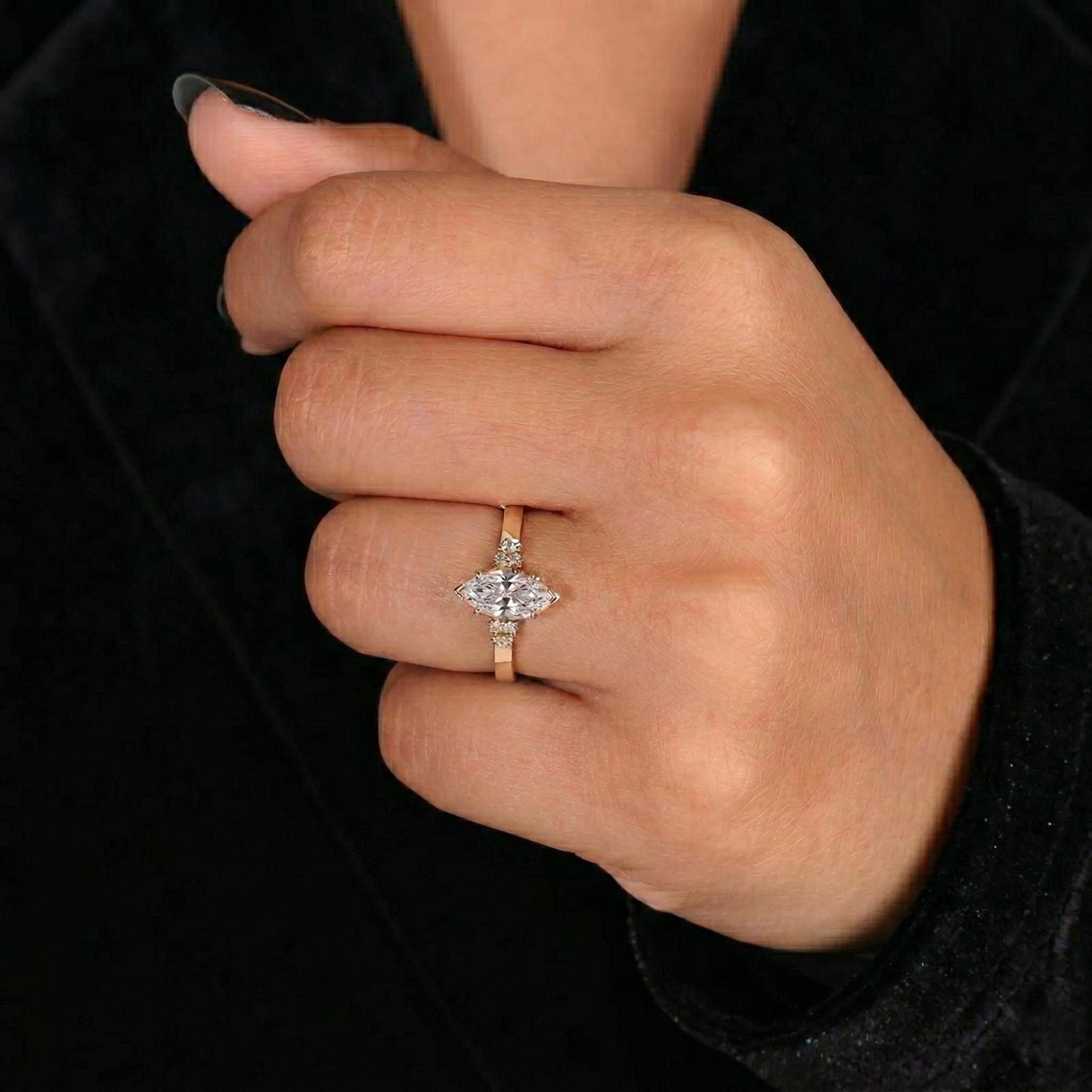 1 Ct Marquise Lab Diamond Engagement Ring Marquise cut 1.00 ct Moissanite engagement ring in Gold or Platinum — custom handcrafted by Forever For Love