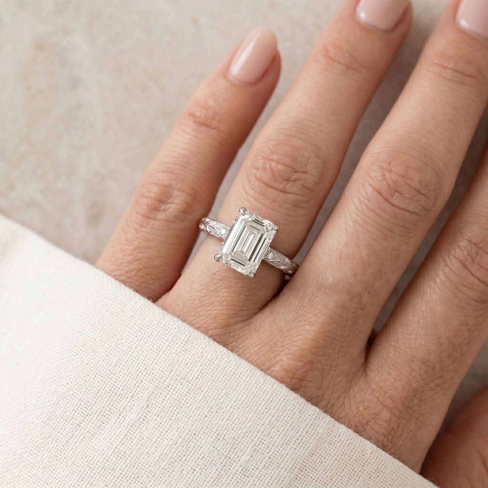 Emerald Cut Engagement Ring E, VVS2 IGI Certified Lab Grown Diamond Ring Art Deco Diamond Ring Unique Anniversary Ring for Women