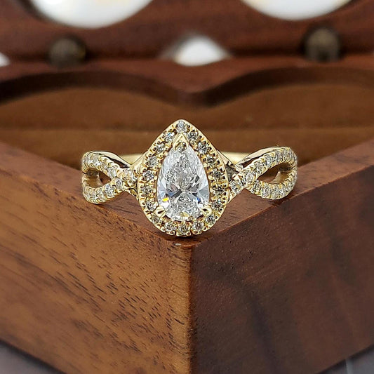 2 Ct IGI Certified Pear Lab Diamond Halo Engagement Ring