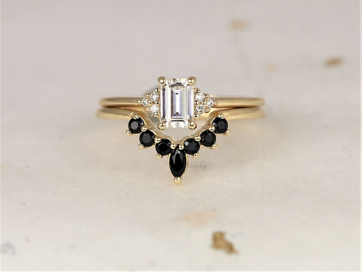 1.05 Ct Emerald Diamond, Moissanite Engagement Ring Emerald cut Moissanite Brilliant Cut engagement ring in 935 Argentium Silver — custom handcrafted by Forever For Love