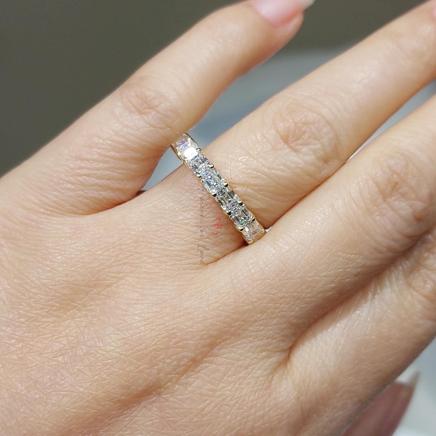 Emerald Lab Diamond Half Eternity Band