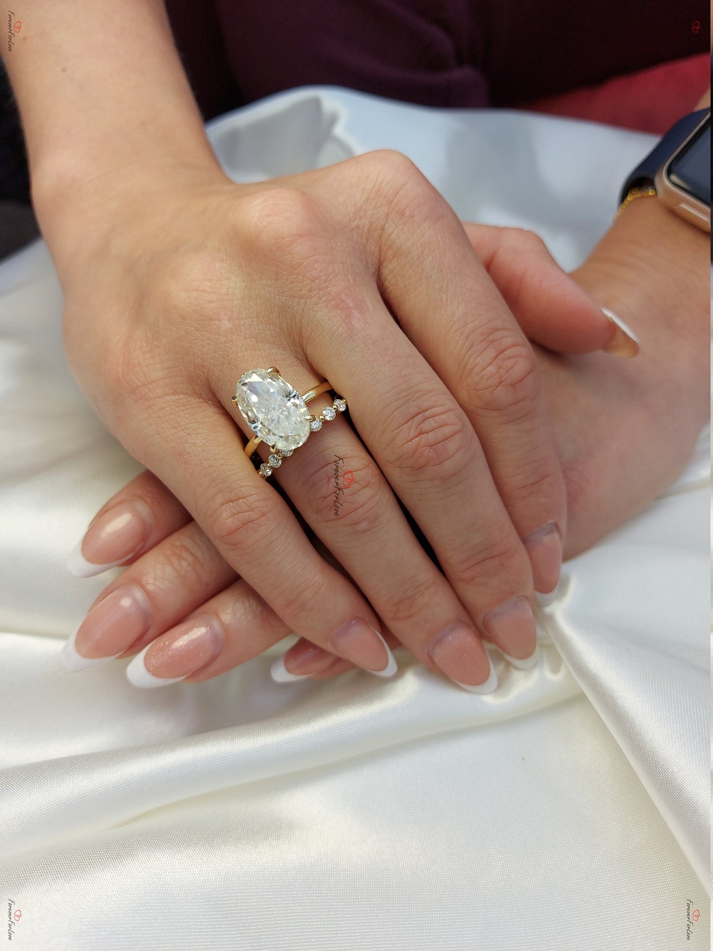 6.5 Ct Oval Moissanite Eternity Band Oval cut Moissanite Brilliant Cut engagement ring in 935 Argentium Silver — custom handcrafted by Forever For Love