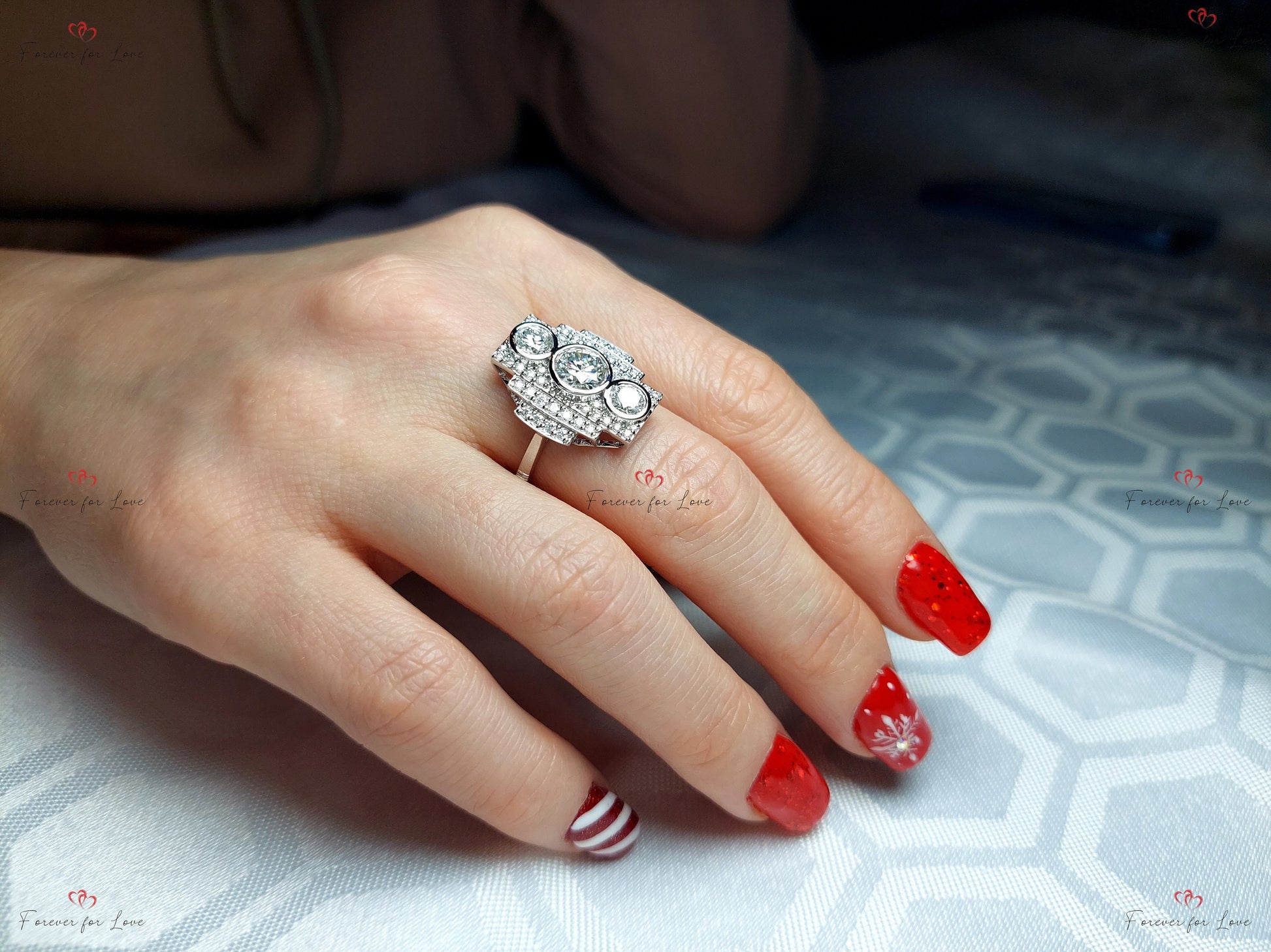Round Lab Diamond Three Stone Engagement Ring