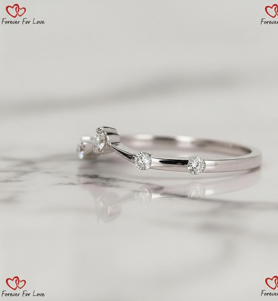 Curved Wedding Band Unique Diamond Stacking Ring Women Solid Yellow Rose White Gold Ring Chevron Anniversary Ring Gift Distance Pave Ring