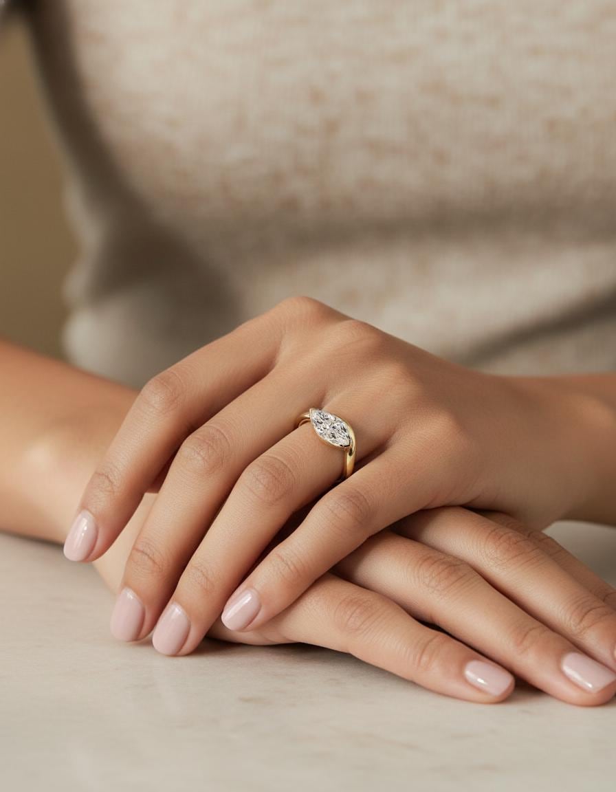 1 Ct IGI Certified Marquise Lab Diamond Engagement Ring Marquise cut 1Ct Moissanite Brilliant Cut engagement ring in 935 Argentium Silver — custom handcrafted by Forever For Love