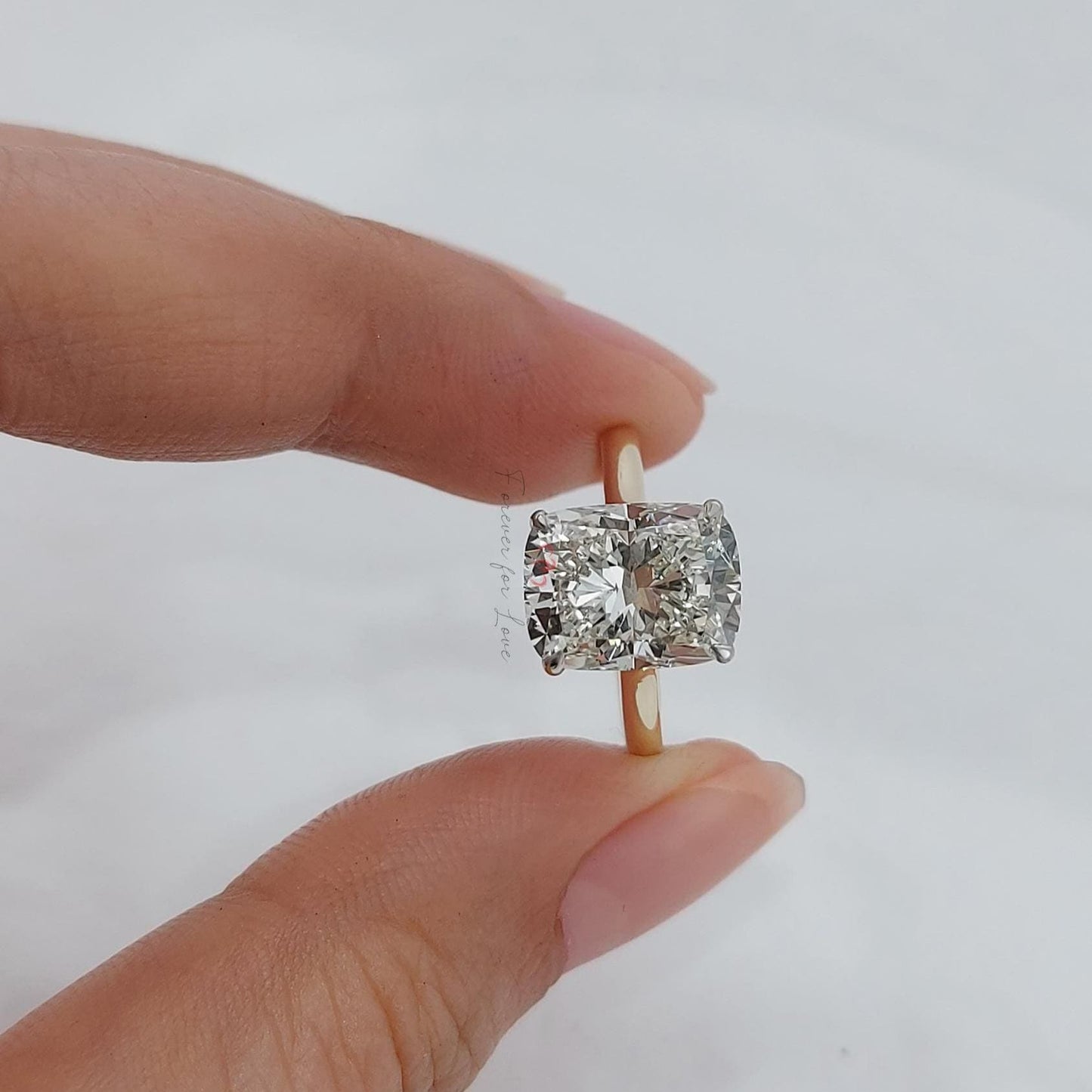 5 Ct Cushion Lab Diamond Engagement Ring Cushion cut 1Ct Moissanite Brilliant Cut engagement ring in 935 Argentium Silver — custom handcrafted by Forever For Love