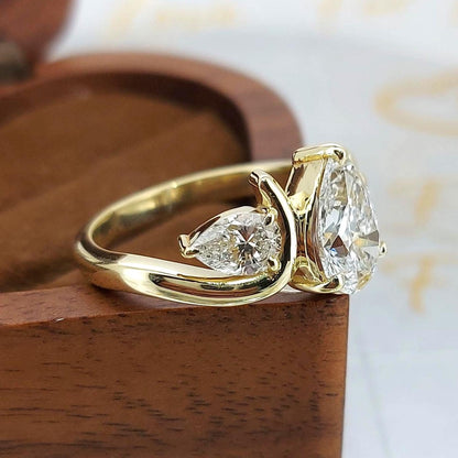 2.2 Ct IGI Certified Pear Lab Diamond Three Stone Ring