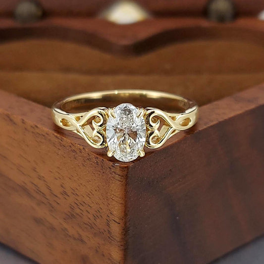 Vintage Oval Diamond Engagement Ring, Oval Cut Solitaire, Solid Gold band, Delicate Unique Ring for Women, Perfect gift for her