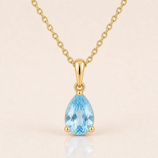 Blue Topaz Teardrop Pendant Necklace