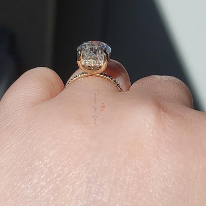 Oval Moissanite Hidden Halo Engagement Ring