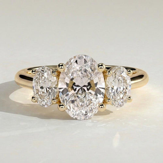 2 Ct IGI Certified Oval Lab Diamond Three Stone Engagement Ring