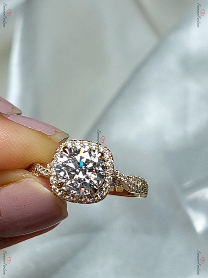 Cushion Diamond, Moissanite Halo Engagement Ring