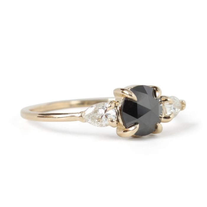 1 Ct Pear Black Diamond, Moissanite Engagement Ring