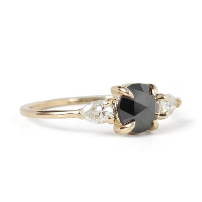1 Ct Pear Black Diamond, Moissanite Engagement Ring