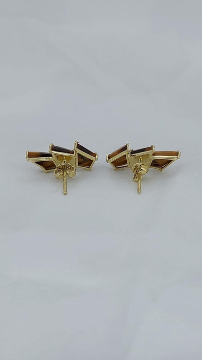 Tiger Eye Earrings · Semiprecious Earrings · Vintage Brown Tiger Earrings · Gold Filled climber Earrings · 18k Gold Vermeil Earrings