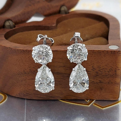 6 Karat Gesamtgewicht, Farbe E, Reinheit VVS2, IGI-zertifizierte Lab-Grown Diamant-Ohrringe mit Rund- und Tropfenschliff, 14 Karat Weißgold, perfektes Geschenk für sie.