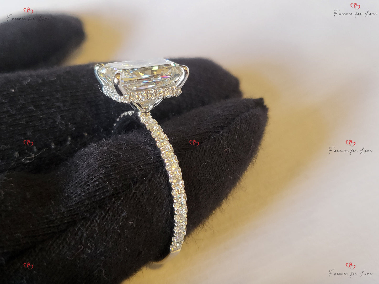 4 Ct IGI Certified Radiant Lab Diamond Engagement Ring Radiant cut 1Ct Moissanite Brilliant Cut engagement ring in 935 Argentium Silver — custom handcrafted by Forever For Love