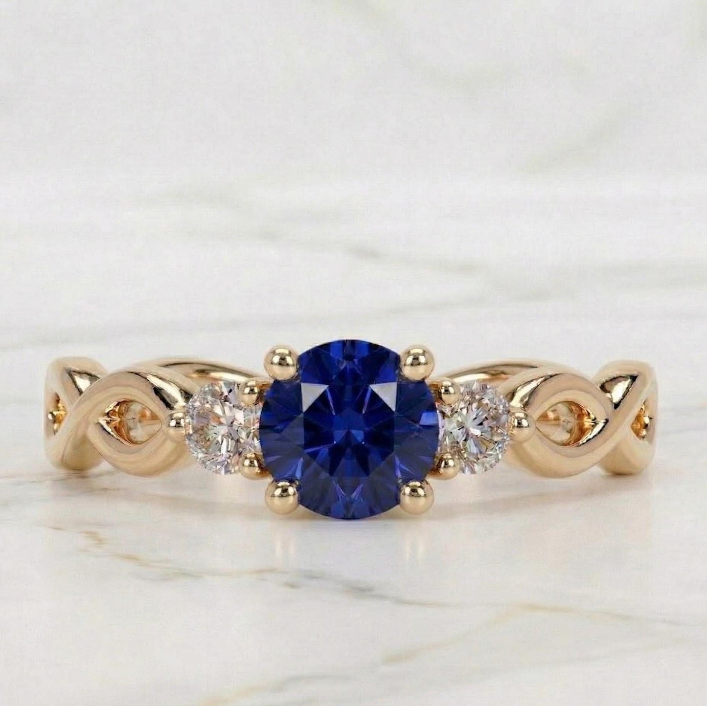 Round Blue Sapphire Engagement Ring Round cut 1Ct Natural Sapphire engagement ring in 935 Argentium Silver — custom handcrafted by Forever For Love