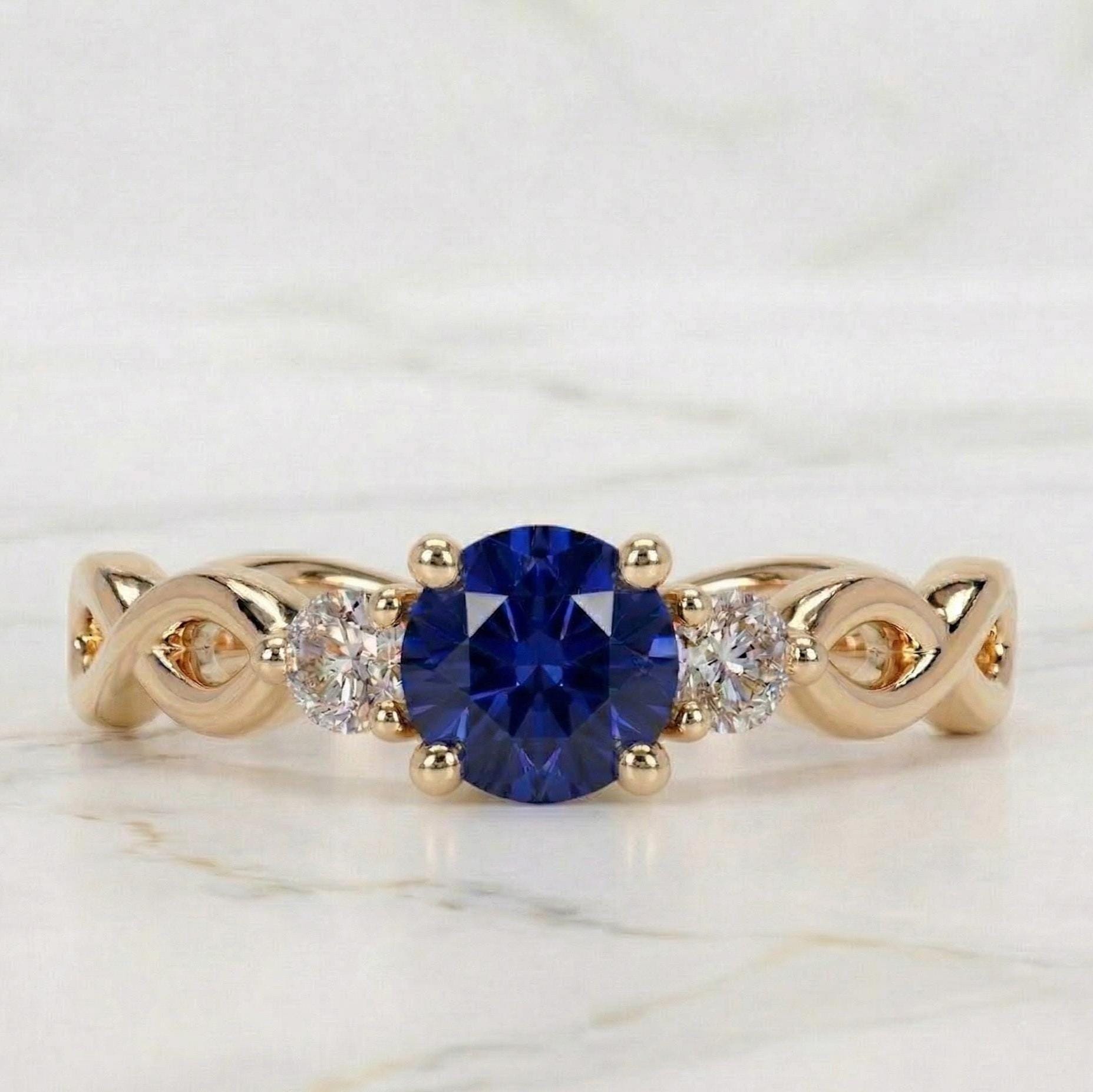 Round Blue Sapphire Engagement Ring