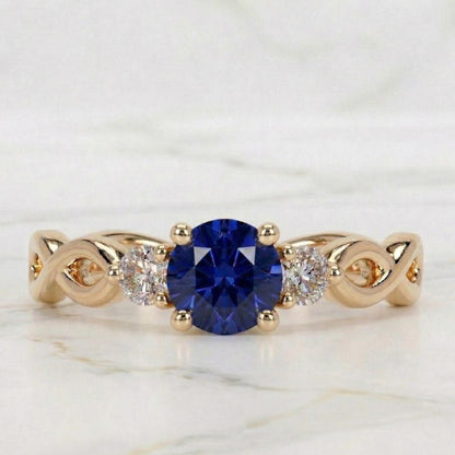 Round Blue Sapphire Engagement Ring