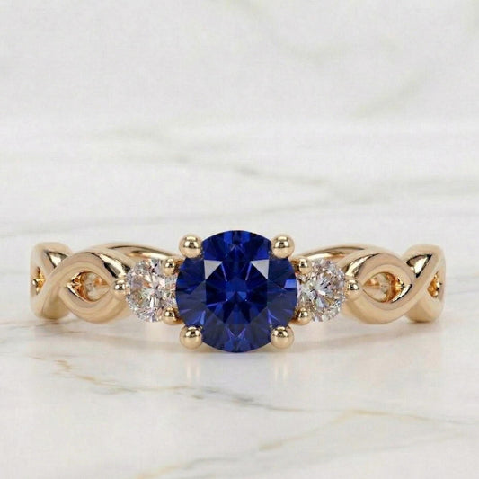 Round Blue Sapphire Engagement Ring
