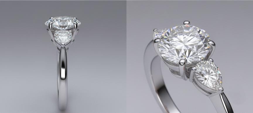 4.5 Ct Pear Lab Diamond Three Stone Engagement Ring Pear cut Moissanite engagement ring in Gold or Platinum — custom handcrafted by Forever For Love