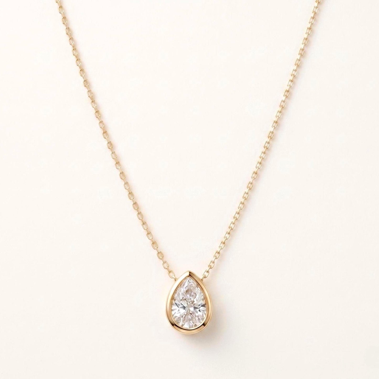 1ct Pear Shape Lab Diamond Necklace, Bezel setting Diamond Necklace, Solid Gold Jewelry, Lab Grown Diamond, Classic Pendant, Gift for Her Moissanite engagement ring in Gold or Platinum — custom handcrafted by Forever For Love
