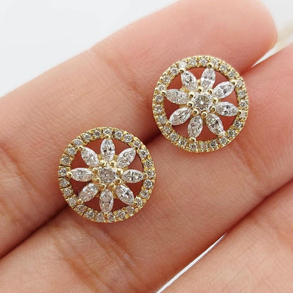 14k Diamant Blumen Ohrstecker im Marquise-Schliff, florale goldene Ohrstecker, zarte Alltags-Diamantohrringe, minimalistischer Schmuck, perfektes Geschenk