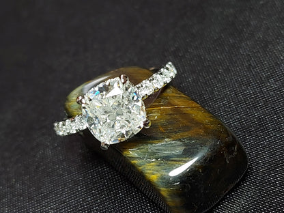 2Ct Cushion Cut moissanite engagement ring, Crushed Ice hidden halo Unique Diamond Ring Bridal ring Anniversary ring Engagement Ring.