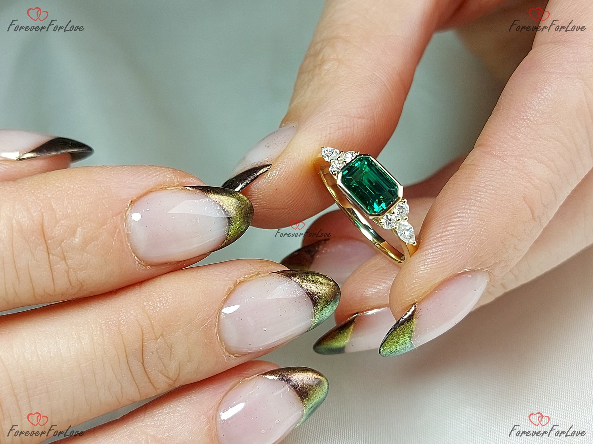 Baguette Diamond, Emerald Stacking Ring