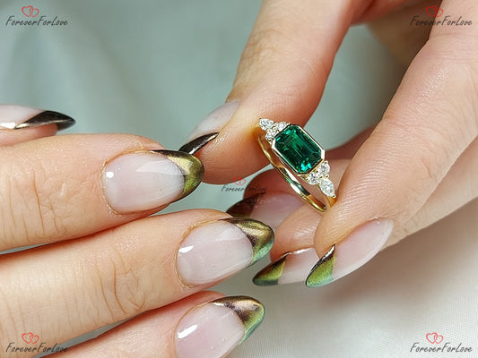 Baguette Diamond, Emerald Stacking Ring