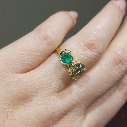 Bicolor Sapphire and Emerald cut Toi Moi Yellow gold Engagement ring, Oval Cut vine Promise Ring, Anniversary Ring, 2Ct Oval Sapphire Ring