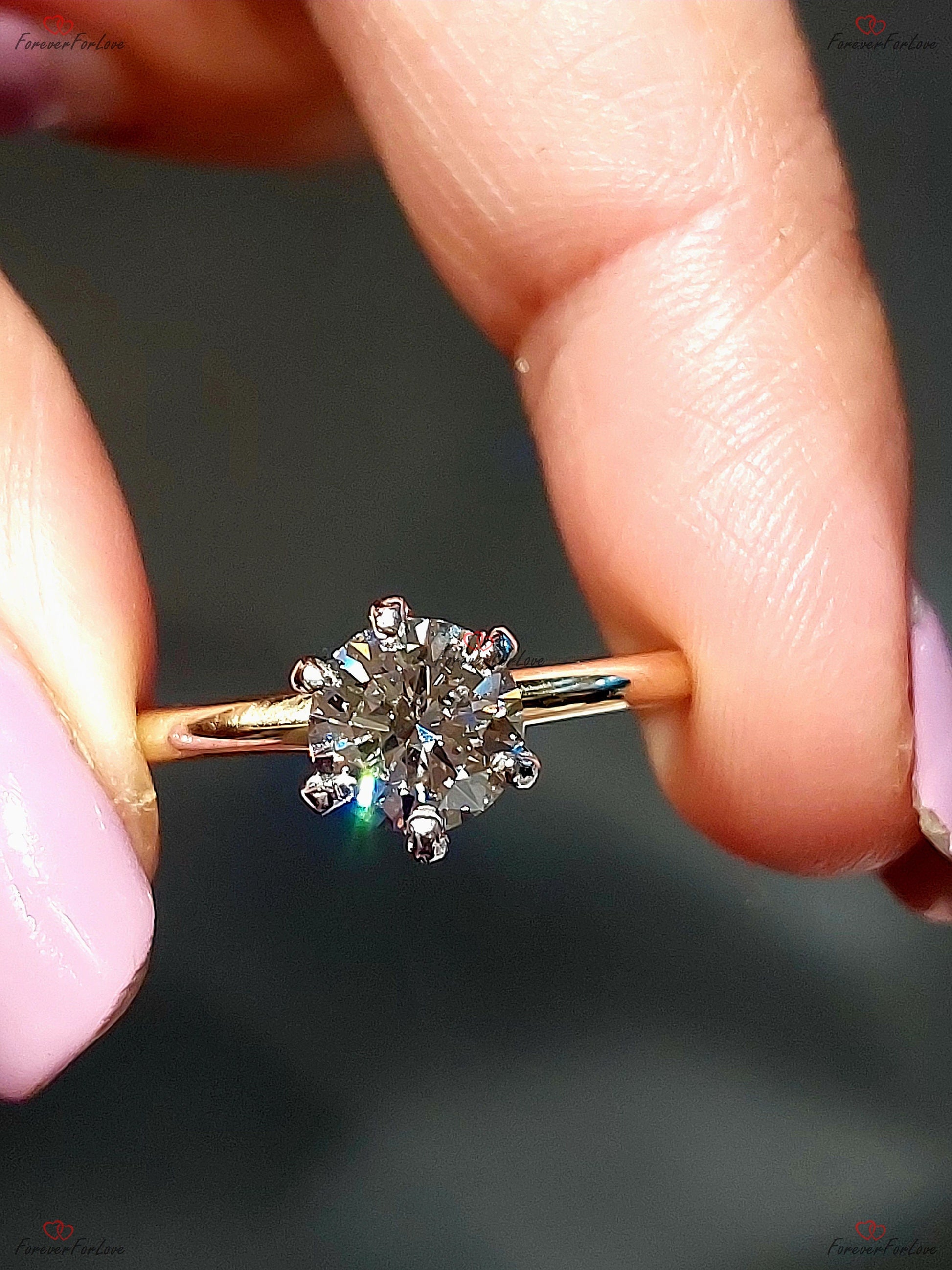 IGI Certified Round Lab Diamond Engagement Ring