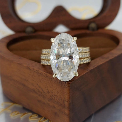9.5ct Oval Cut Engagement bridal set Crushed ice Oval 16*9.5mm Moissanite diamond hidden halo bridal pave set Anniversary Proposal Ring.