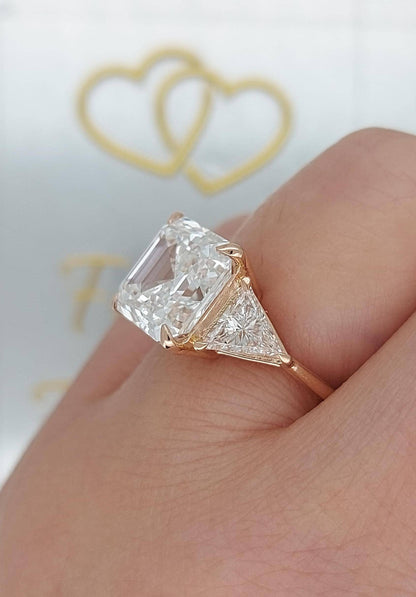 6 Ct IGI Certified Asscher Lab Diamond Three Stone Engagement Ring