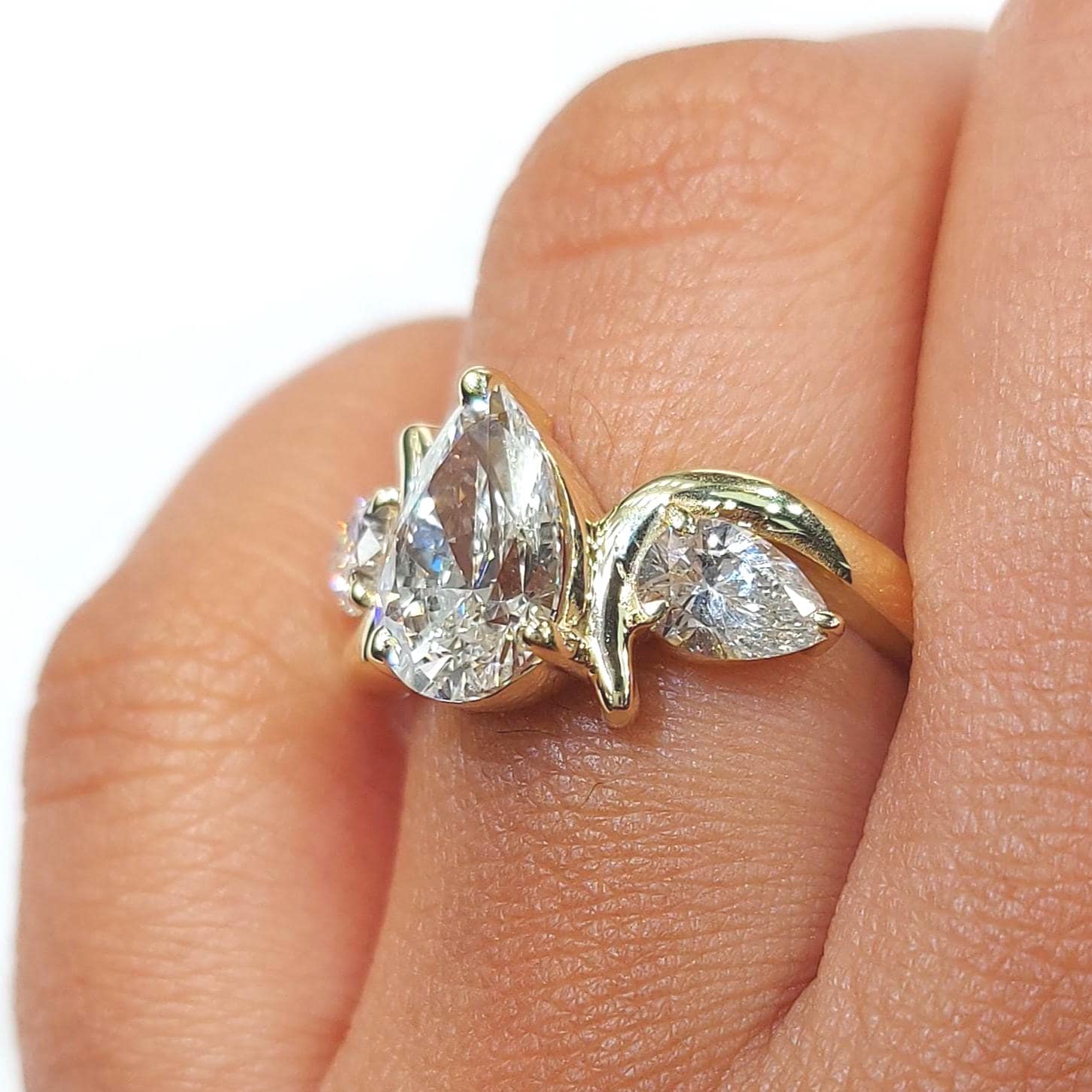 2.2 Ct IGI Certified Pear Lab Diamond Three Stone Ring