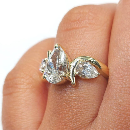 2.2 Ct IGI Certified Pear Lab Diamond Three Stone Ring