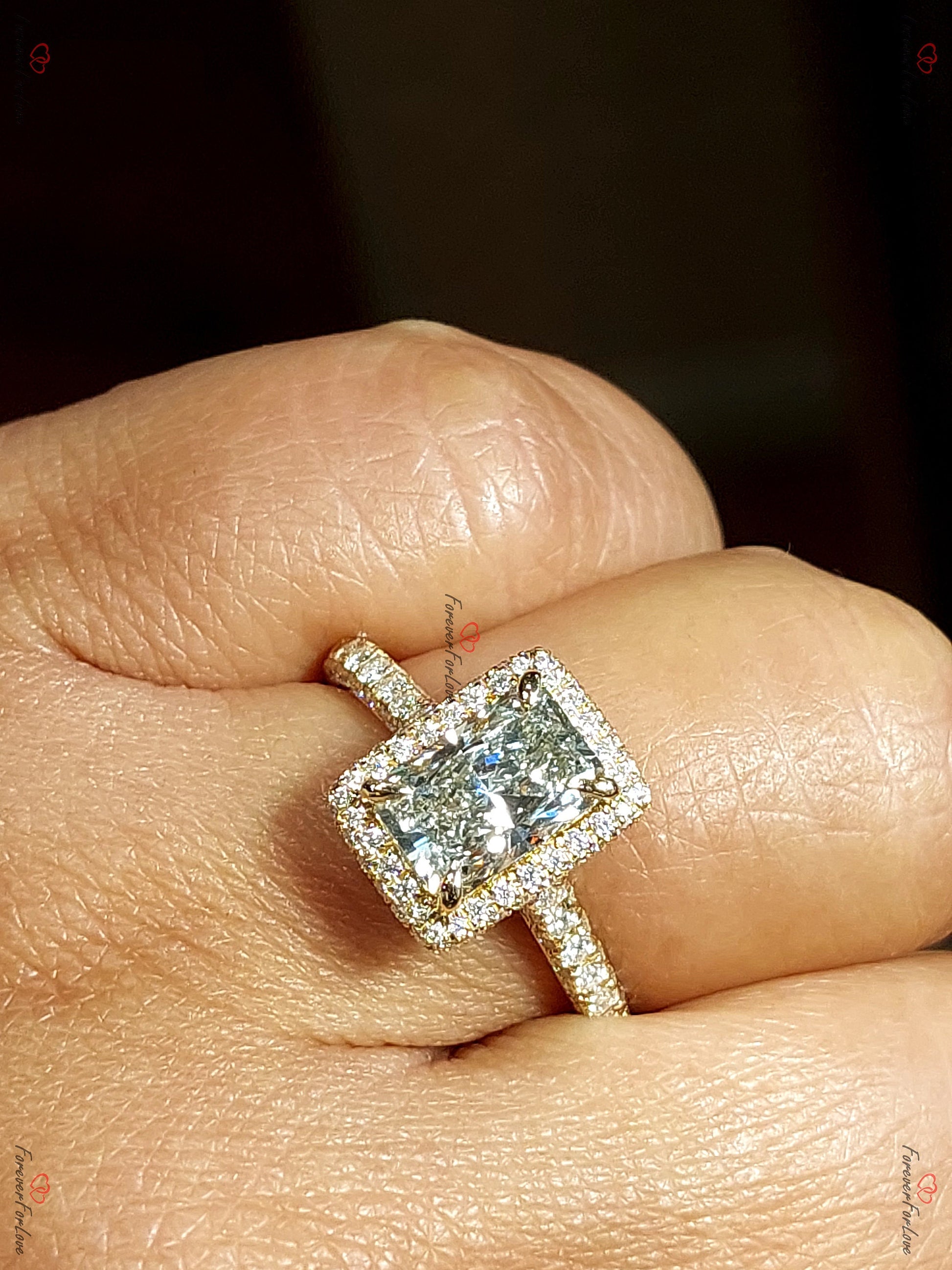 2.05 Ct IGI Certified Radiant Lab Diamond Halo Engagement Ring
