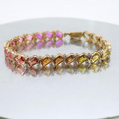 Buntes Tennisarmband 14K Weißgold Baguette- und rundes Tennisarmband, Laborgezüchtetes Armband, Wunderschönes gelbes Diamantarmband