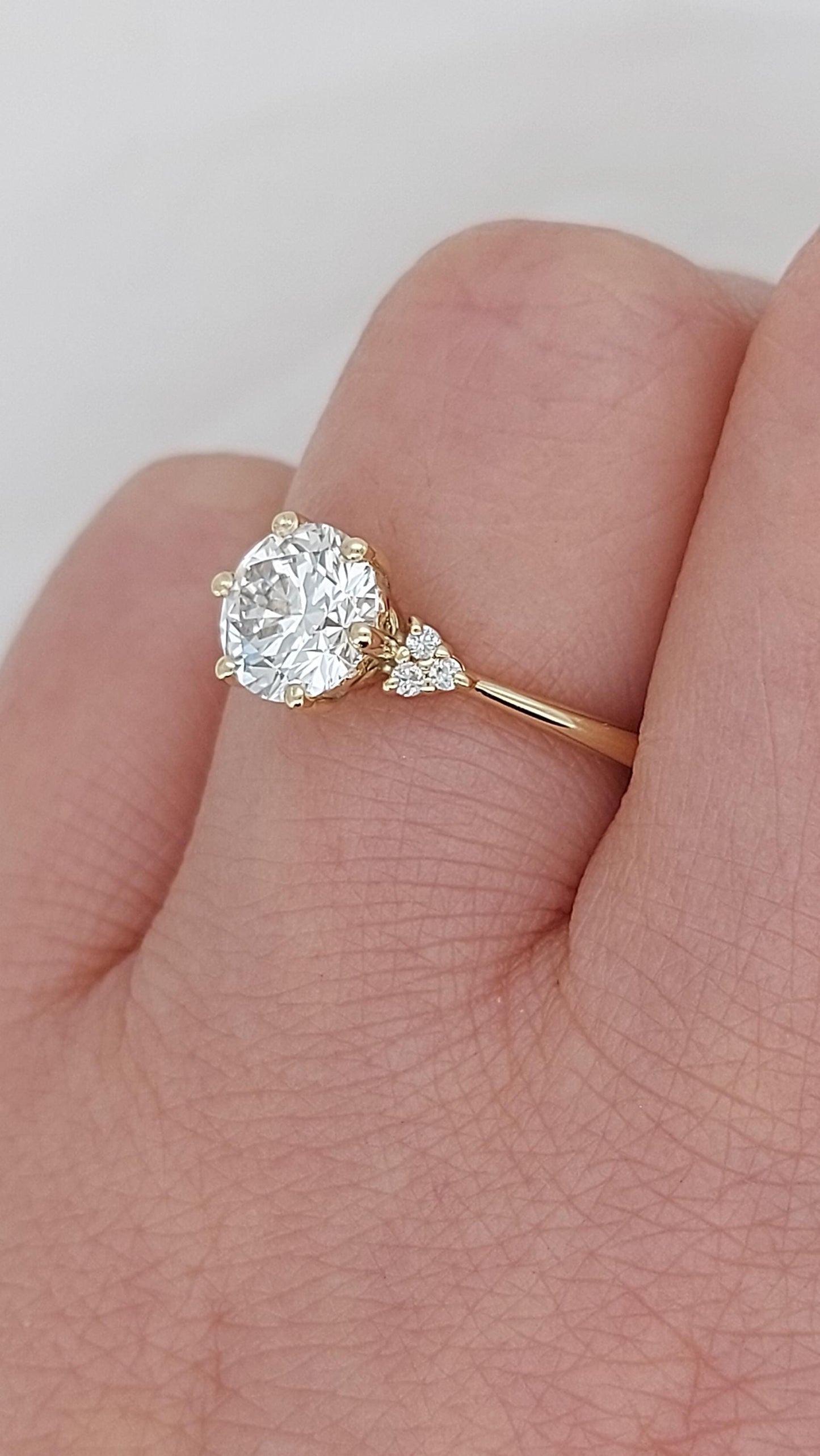 1.5 Ct Round Lab Diamond Vintage Cluster Engagement Ring Round cut Moissanite engagement ring in Gold or Platinum — custom handcrafted by Forever For Love