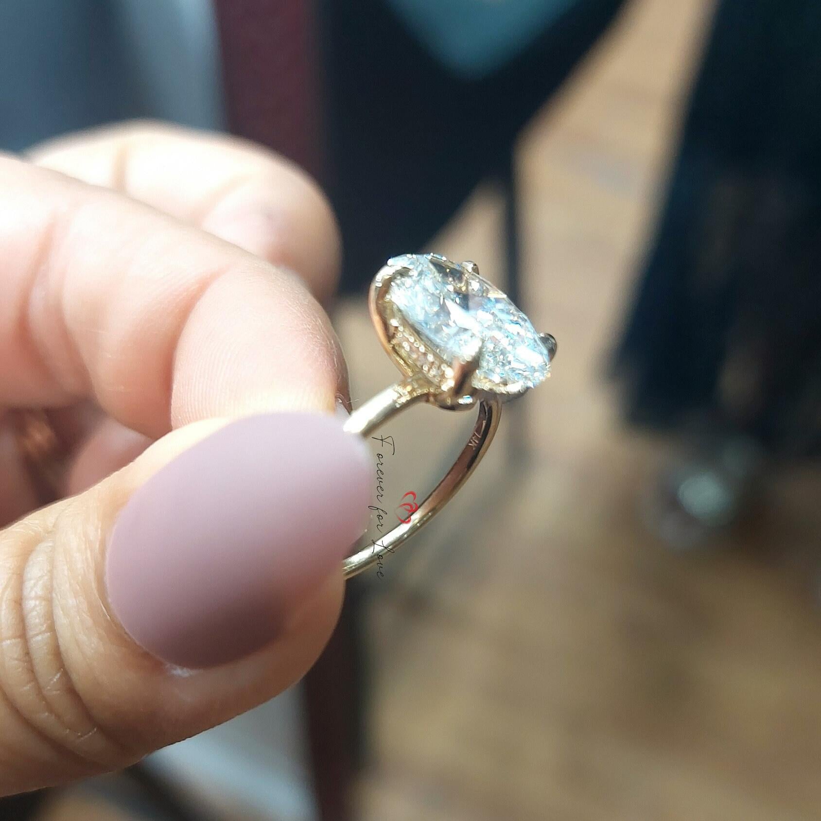 4 Ct Oval Lab Diamond Hidden Halo Engagement Ring