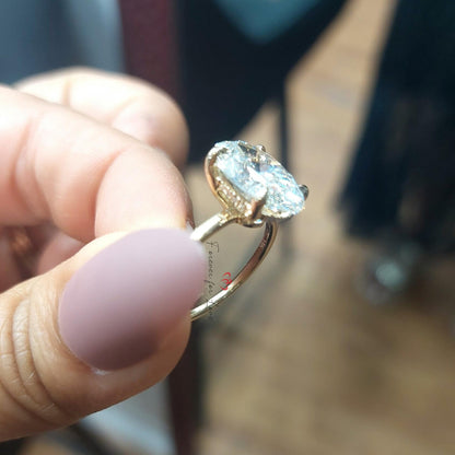 4 Ct Oval Lab Diamond Hidden Halo Engagement Ring