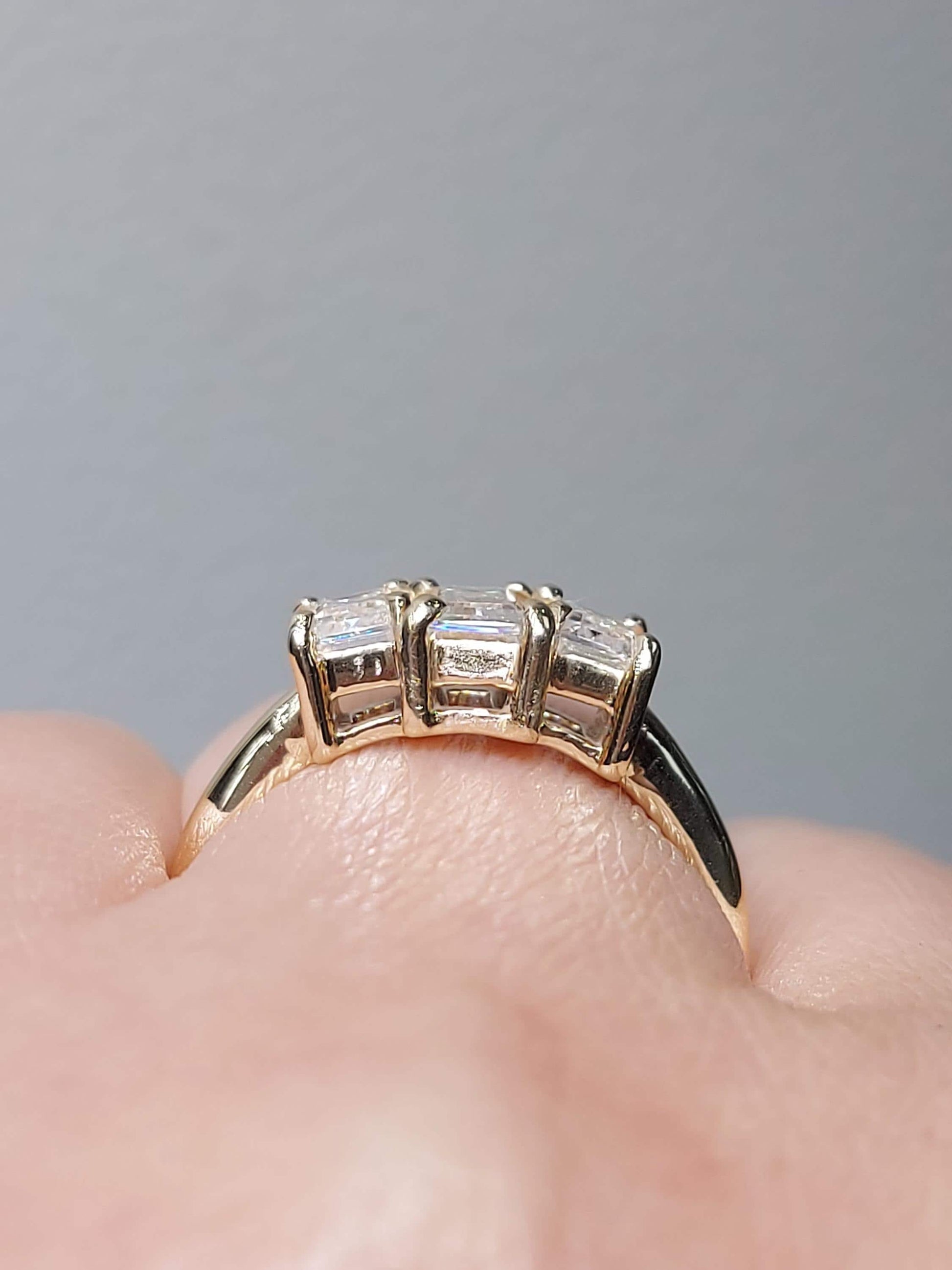 Baguette Diamond, Moissanite Three Stone Ring