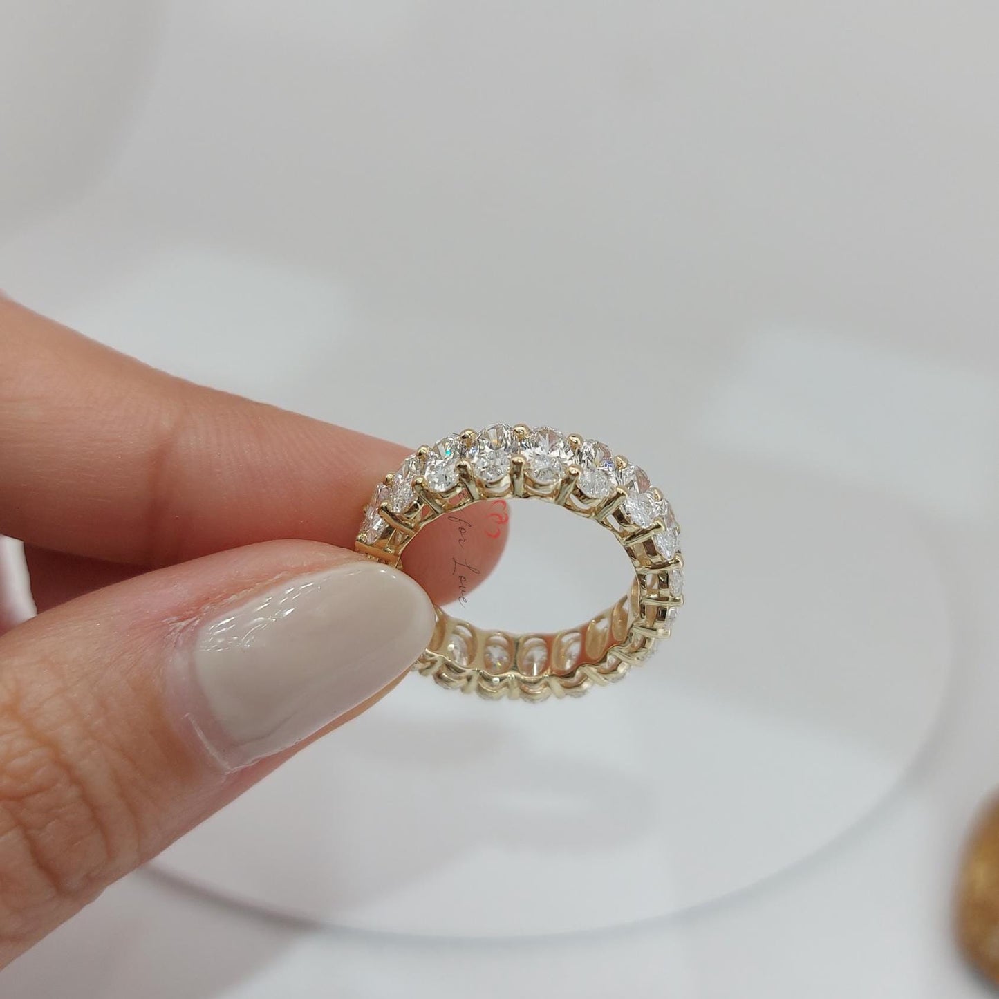 0.18 Ct Oval Lab Diamond Full Eternity Band Oval cut Moissanite Brilliant Cut engagement ring in 935 Argentium Silver — custom handcrafted by Forever For Love