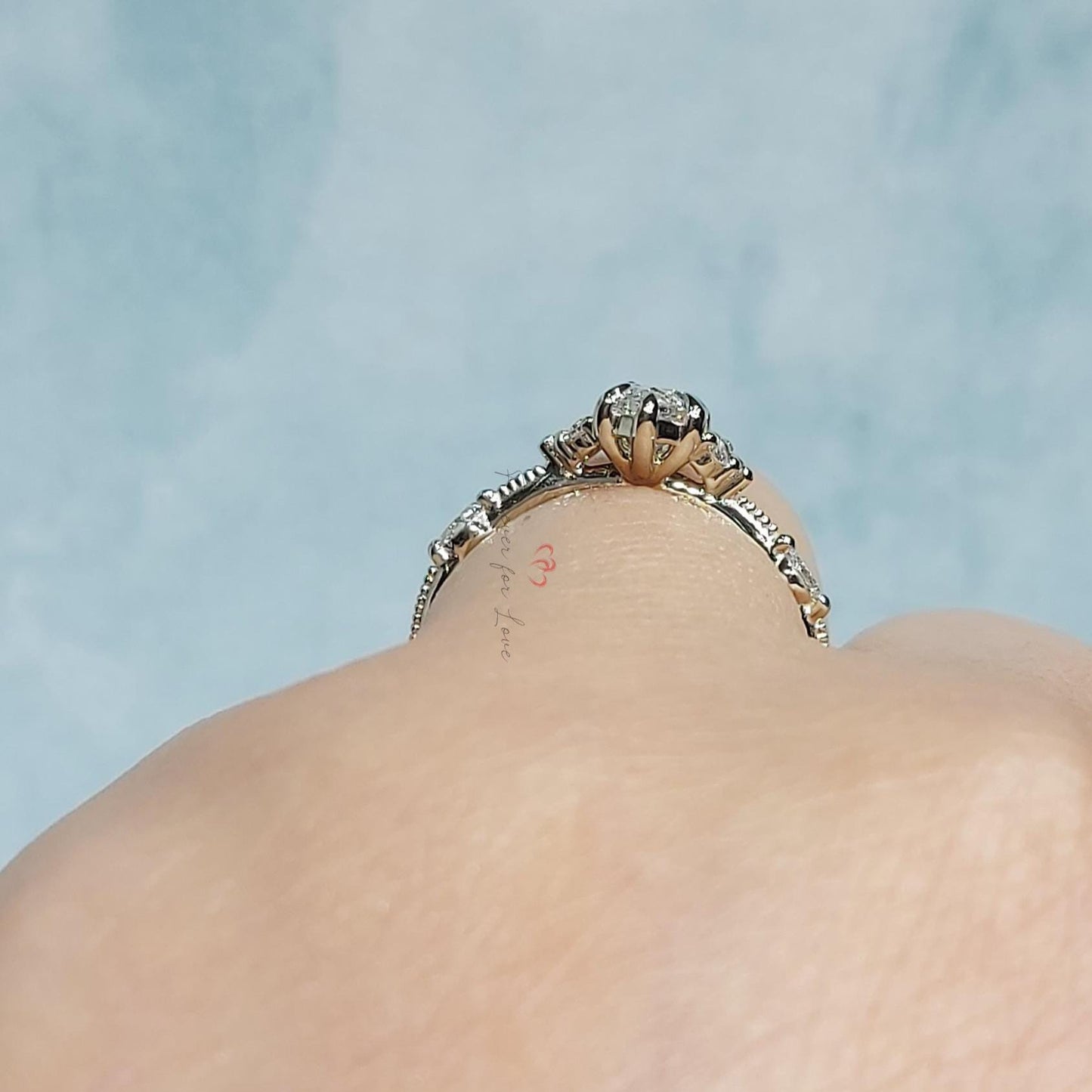 2 Ct Marquise Lab Diamond Vintage Engagement Ring with Staggered Band Marquise cut 1Ct Moissanite Brilliant Cut engagement ring in 935 Argentium Silver — custom handcrafted by Forever For Love