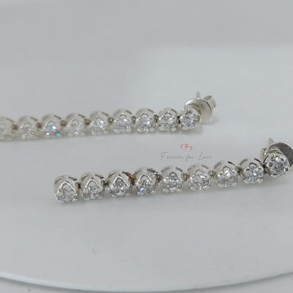 14k Gold- und Diamant-Hängeohrringe, 3mm Diamantohrringe, baumelnde Diamanten, echte Diamanten, 14k Rosé-, Weiß-, Gelbgold Ohrringe.