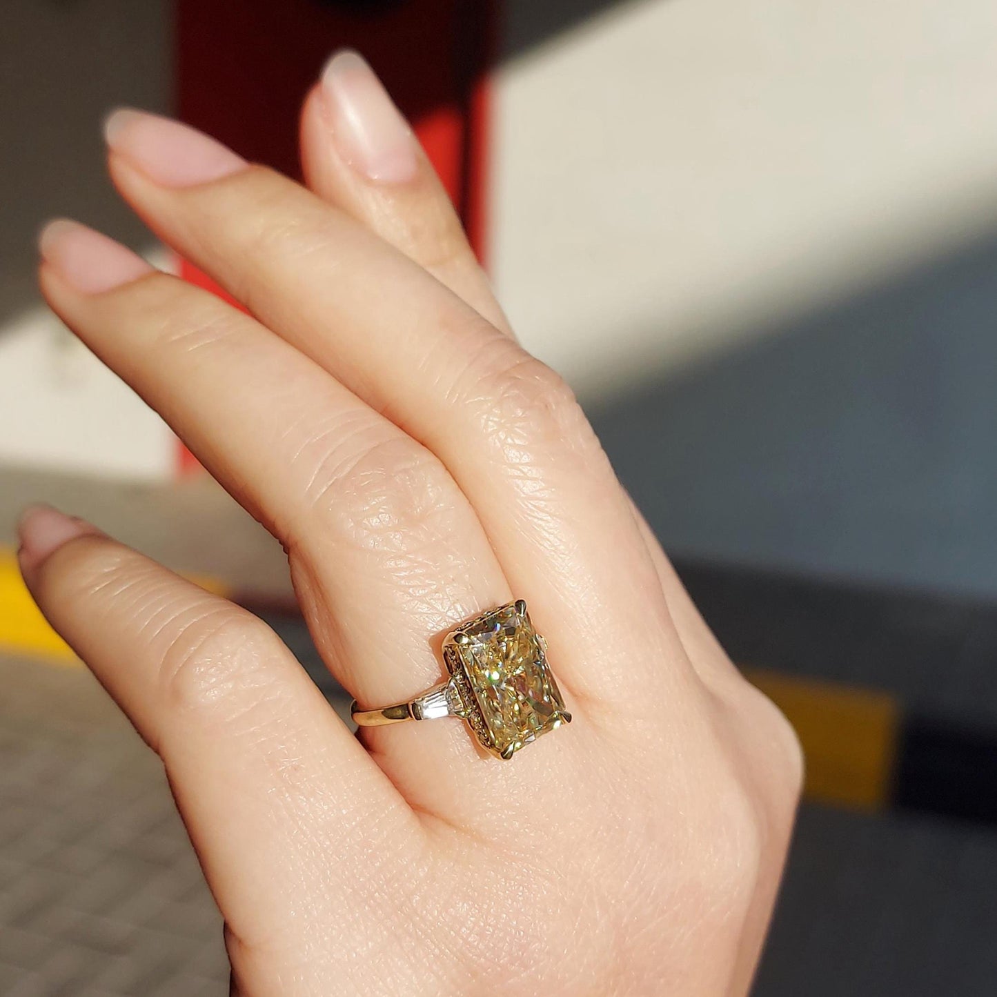 5 Ct Radiant Yellow Moissanite Engagement Ring Radiant cut 1Ct Moissanite Brilliant Cut engagement ring in 935 Argentium Silver — custom handcrafted by Forever For Love