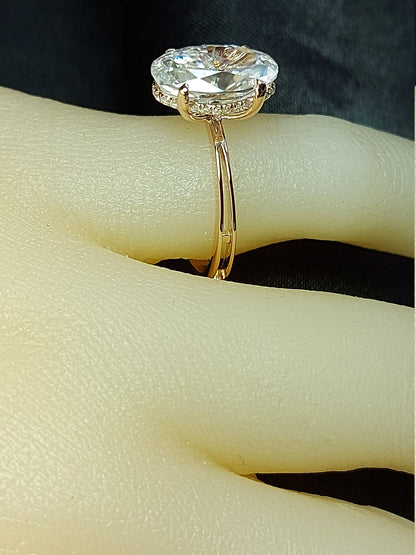 Oval Diamond, Moissanite Hidden Halo Engagement Ring