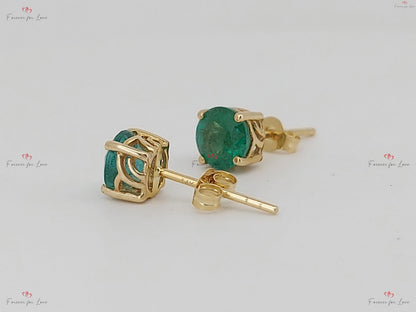 Natural Emerald Stud Earrings, Round Cut Emerald Stud Earrings, 14k Gold Stud Earrings, 5MM Round Emerald Earrings / Gift for Mom