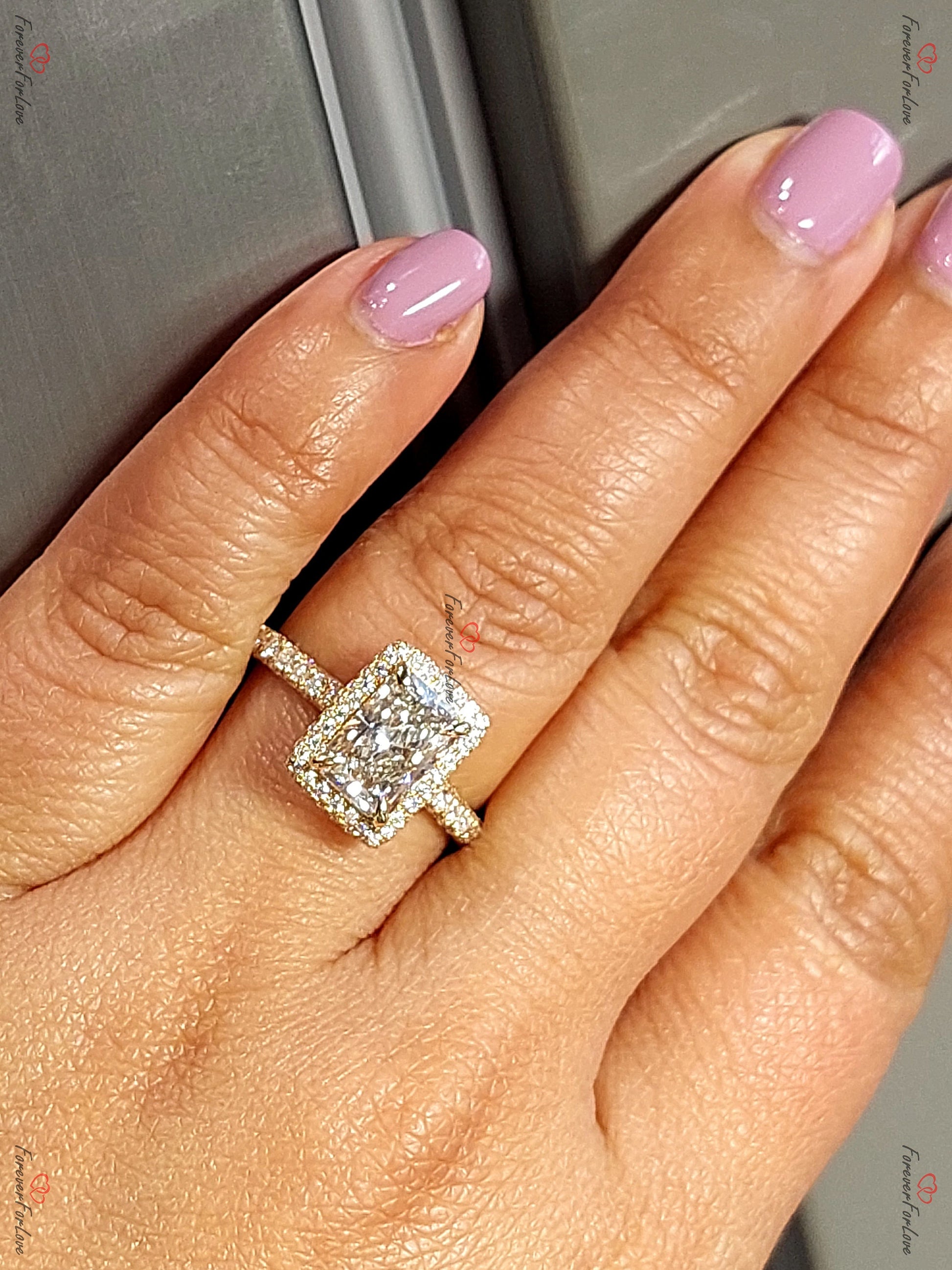 2.05 Ct IGI Certified Radiant Lab Diamond Halo Engagement Ring